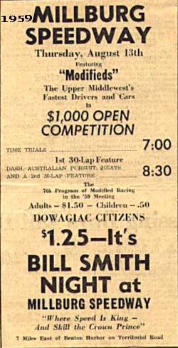 Millburg Speedway - 1959 Ad From Jerry